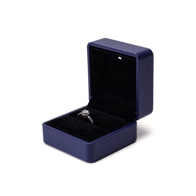 Logotipo personalizado Azul escuro Hanhong Couro LED Caixa de jóias com luz e impressão de tela de seda