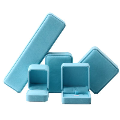 caixa de joias quadrada de veludo azul céu premium para embalagem de pulseira, colar e anel