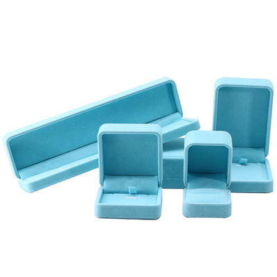 caixa de joias quadrada de veludo azul céu premium para embalagem de pulseira, colar e anel