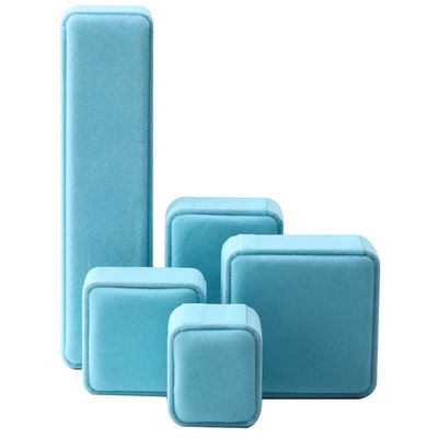 caixa de joias quadrada de veludo azul céu premium para embalagem de pulseira, colar e anel