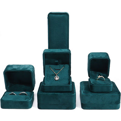 Wholesale Manufacturing Luxury Jewelry Caixa de embalagem Personalizado Logotipo personalizado High end Verde escuro Colar Bracelet Brincos Anel Embalagem Caixa de jóias de veludo