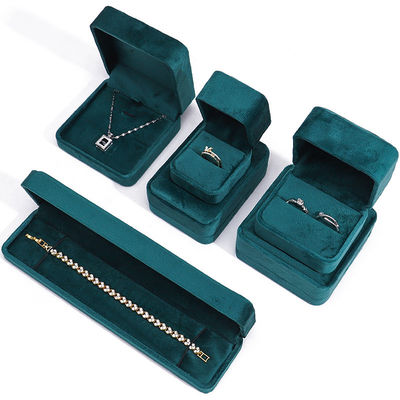 Wholesale Manufacturing Luxury Jewelry Caixa de embalagem Personalizado Logotipo personalizado High end Verde escuro Colar Bracelet Brincos Anel Embalagem Caixa de jóias de veludo