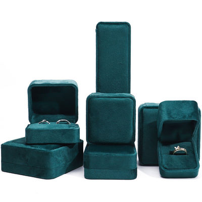 Caixa de embalagem de joias de luxo, quadrada, sofisticada, verde escuro, caixa de joias de veludo