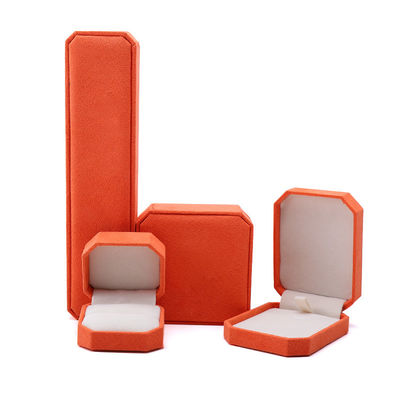 Elegante caixa de joias octogonal de veludo laranja feita à mão para embalagem de colar, brincos, pulseira e anel
