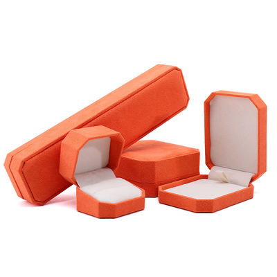 Elegante caixa de joias octogonal de veludo laranja feita à mão para embalagem de colar, brincos, pulseira e anel