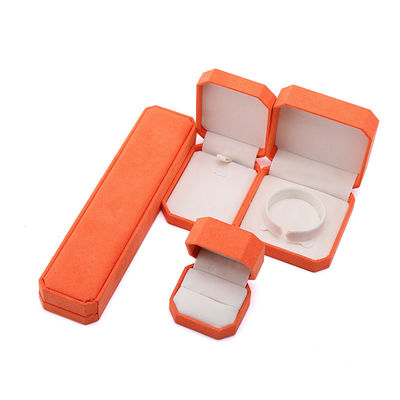 Elegante caixa de joias octogonal de veludo laranja feita à mão para embalagem de colar, brincos, pulseira e anel