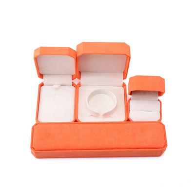 Elegante caixa de joias octogonal de veludo laranja feita à mão para embalagem de colar, brincos, pulseira e anel