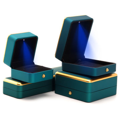 Caixa de jóias de veludo de plástico LED verde claro para Custom em estilo elegante de luxo quadrado