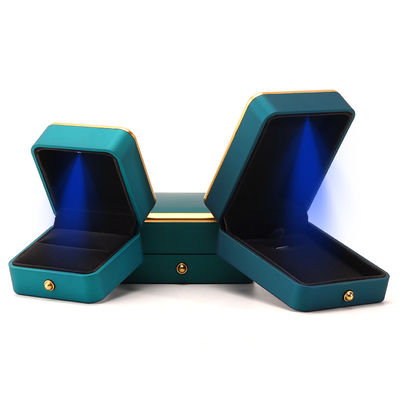 Caixa de jóias de veludo de plástico LED verde claro para Custom em estilo elegante de luxo quadrado