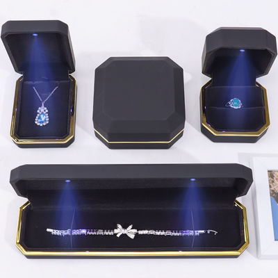 OEM ODM Hign end Manual preto octogonal Led caixa de jóias de luz com inserção de veludo