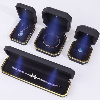 OEM ODM Hign end Manual preto octogonal Led caixa de jóias de luz com inserção de veludo