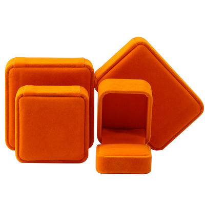 Fabricação a granel de joalheria embalagem de caixa logotipo personalizado de colar de luxo pulseira brincalhão anel embalagem veludo laranja caixa de jóias
