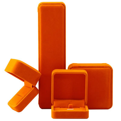 Fabricação a granel de joalheria embalagem de caixa logotipo personalizado de colar de luxo pulseira brincalhão anel embalagem veludo laranja caixa de jóias