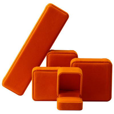 Fabricação a granel de joalheria embalagem de caixa logotipo personalizado de colar de luxo pulseira brincalhão anel embalagem veludo laranja caixa de jóias