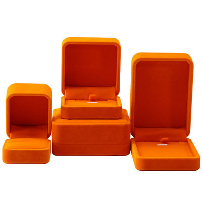 Fabricação a granel de joalheria embalagem de caixa logotipo personalizado de colar de luxo pulseira brincalhão anel embalagem veludo laranja caixa de jóias