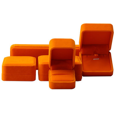 Fabricação a granel de joalheria embalagem de caixa logotipo personalizado de colar de luxo pulseira brincalhão anel embalagem veludo laranja caixa de jóias