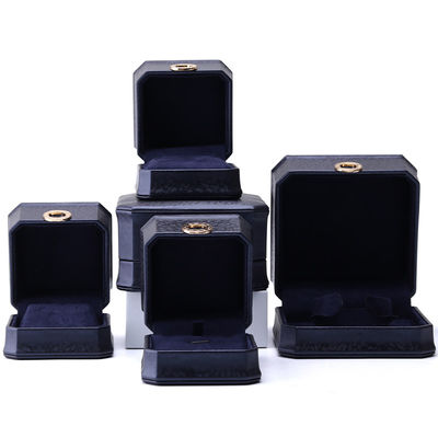 Caixa de jóias de couro de 11*11*6cm Hanhong Square Necklace Ring Box com Metal Blue Luxury
