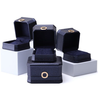 Caixa de jóias de couro de 11*11*6cm Hanhong Square Necklace Ring Box com Metal Blue Luxury