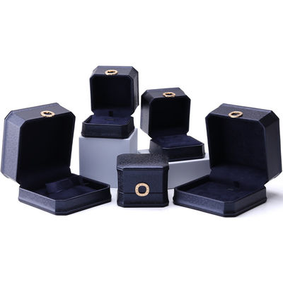 Caixa de jóias de couro de 11*11*6cm Hanhong Square Necklace Ring Box com Metal Blue Luxury