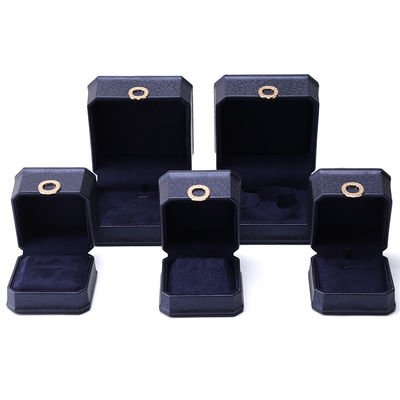 Caixa de jóias de couro de 11*11*6cm Hanhong Square Necklace Ring Box com Metal Blue Luxury