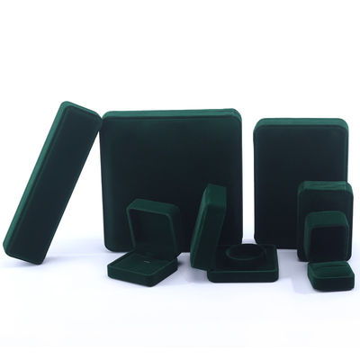 China Fabricação por atacado de alta qualidade Caixa de anel de colar de mão Caixa de jóias Embalagem Logotipo personalizado Luxo Quadrado Suede Veludo Verde Escuro Caixa de jóias