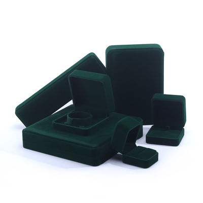 China Fabricação por atacado de alta qualidade Caixa de anel de colar de mão Caixa de jóias Embalagem Logotipo personalizado Luxo Quadrado Suede Veludo Verde Escuro Caixa de jóias