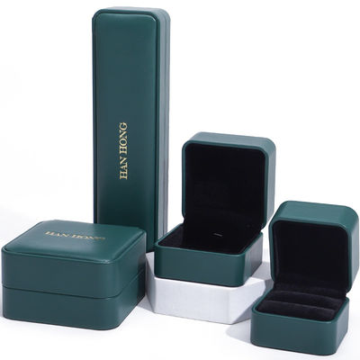 Caixa de armazenamento de jóias de couro PU verde escuro Caixa de embalagem de jóias personalizadas de luxo