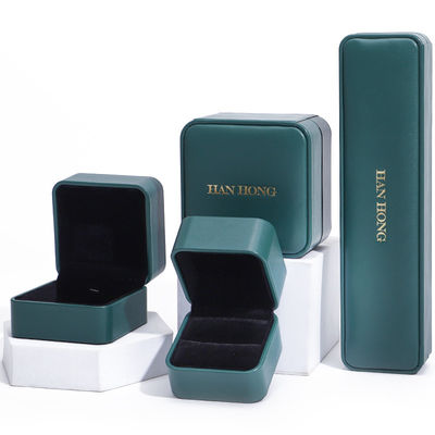 Caixa de armazenamento de jóias de couro PU verde escuro Caixa de embalagem de jóias personalizadas de luxo