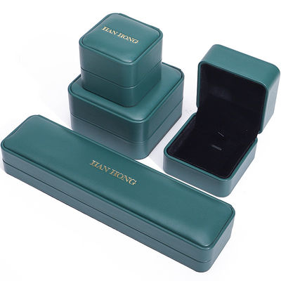 Caixa de armazenamento de jóias de couro PU verde escuro Caixa de embalagem de jóias personalizadas de luxo