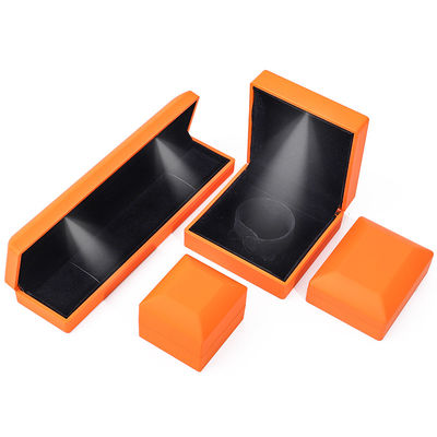 Tamanho personalizado caixa de joias de anel LED laranja feita à mão para logotipo personalizado e luz branca
