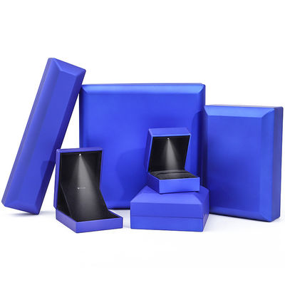 Caixa de jóias de LED azul logotipo personalizado para pulseira de colarinho e brincos