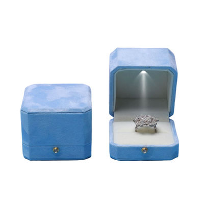 Caixas de jóias de LED octogonais de veludo azul Solução personalizada da tela Hanhong para embalagens