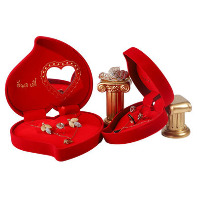 comprar Caixa de jóias de veludo para anel de amor vermelho colar e brincos de estribo conjunto de embalagem personalizada online manufacture