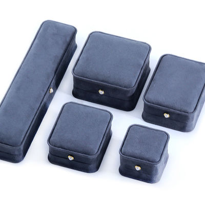 Caixa de jóias de veludo cinza feita à mão para braceletes de luxo personalizados brincos colarinho fechadura de pérola