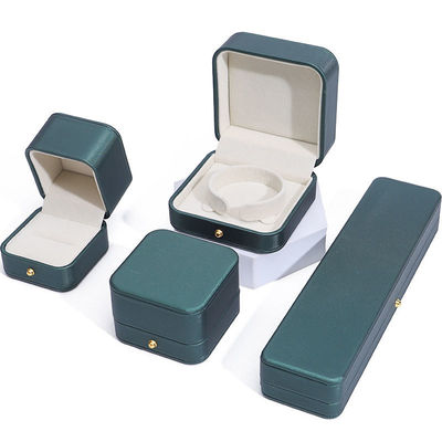 Caixa de embalagem de jóias de couro PU verde para brincos de colarinho de casamento