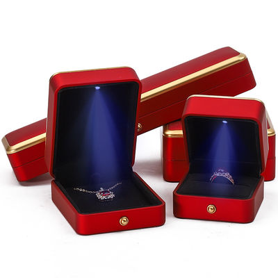 Luxo LED vermelho ilumina caixa de jóias, caixa de embalagem de jóias tamanho personalizado