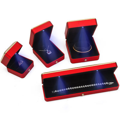 Luxo LED vermelho ilumina caixa de jóias, caixa de embalagem de jóias tamanho personalizado