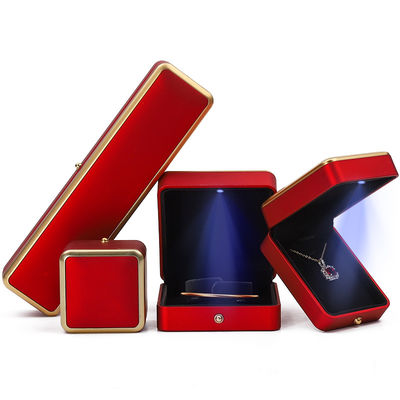 Luxo LED vermelho ilumina caixa de jóias, caixa de embalagem de jóias tamanho personalizado
