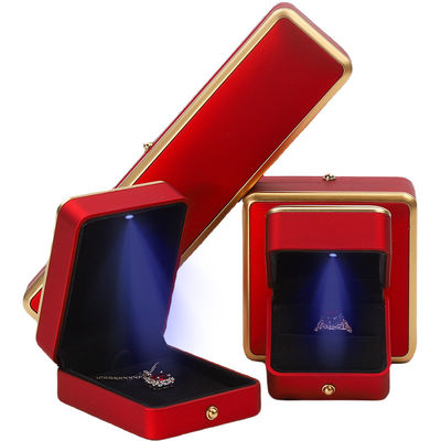 Luxo LED vermelho ilumina caixa de jóias, caixa de embalagem de jóias tamanho personalizado