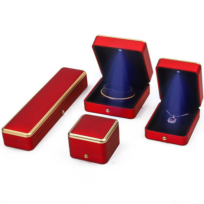 Luxo LED vermelho ilumina caixa de jóias, caixa de embalagem de jóias tamanho personalizado