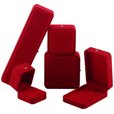 Caixa de embalagem de jóias de veludo vermelho para colar Bracelet Stud Earrings Ring Custom Logo