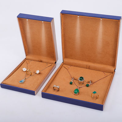 19x19x4cm Blue Velvet PU Leather Jewelry Gift Box com luz LED e revestimento de veludo