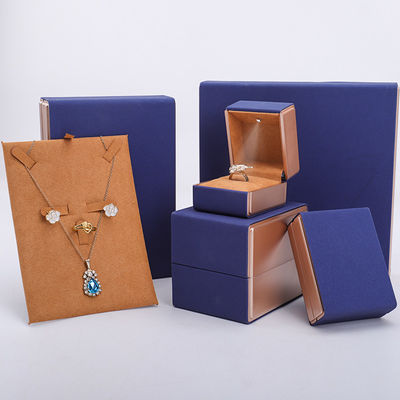 19x19x4cm Blue Velvet PU Leather Jewelry Gift Box com luz LED e revestimento de veludo