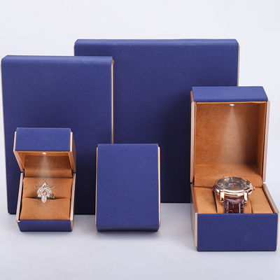 19x19x4cm Blue Velvet PU Leather Jewelry Gift Box com luz LED e revestimento de veludo