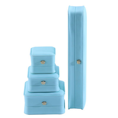 Pacote de jóias em Cyan com Crown Design Hanhong Custom Logo Luxury PU Leather Suit Box