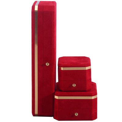 Fabricação por atacado Collar Anel Jewelry Set Caixa de embalagem Caixa de presente de jóias Logotipo personalizado vermelho Velvet Jewelry Box com borda dourada