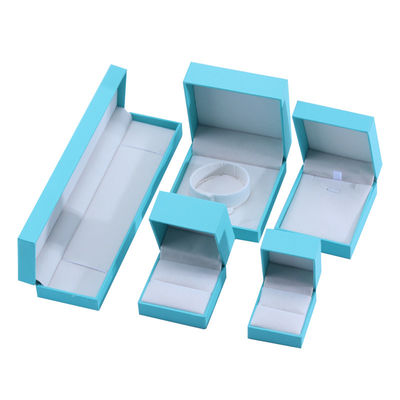 Fabricação por atacado Caixa de jóias de luxo Personalizada Custom High End Colar Bracelet Brincos Anel conjunto de jóias Embalagem papel de papelão azul-céu flip Caixa de jóias com logo