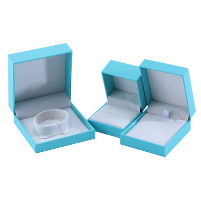 Fabricação por atacado Caixa de jóias de luxo Personalizada Custom High End Colar Bracelet Brincos Anel conjunto de jóias Embalagem papel de papelão azul-céu flip Caixa de jóias com logo