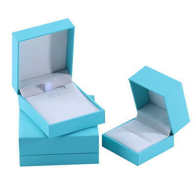 Fabricação por atacado Caixa de jóias de luxo Personalizada Custom High End Colar Bracelet Brincos Anel conjunto de jóias Embalagem papel de papelão azul-céu flip Caixa de jóias com logo