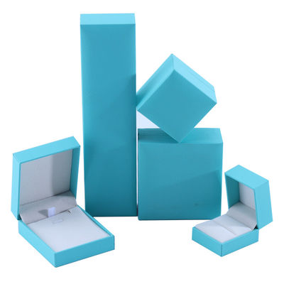 Fabricação por atacado Caixa de jóias de luxo Personalizada Custom High End Colar Bracelet Brincos Anel conjunto de jóias Embalagem papel de papelão azul-céu flip Caixa de jóias com logo